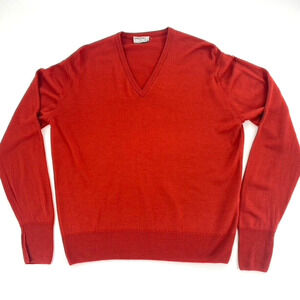Jaeger London Vintage Mens Wool Pullover Sweater V-Neck Orange Size Medium